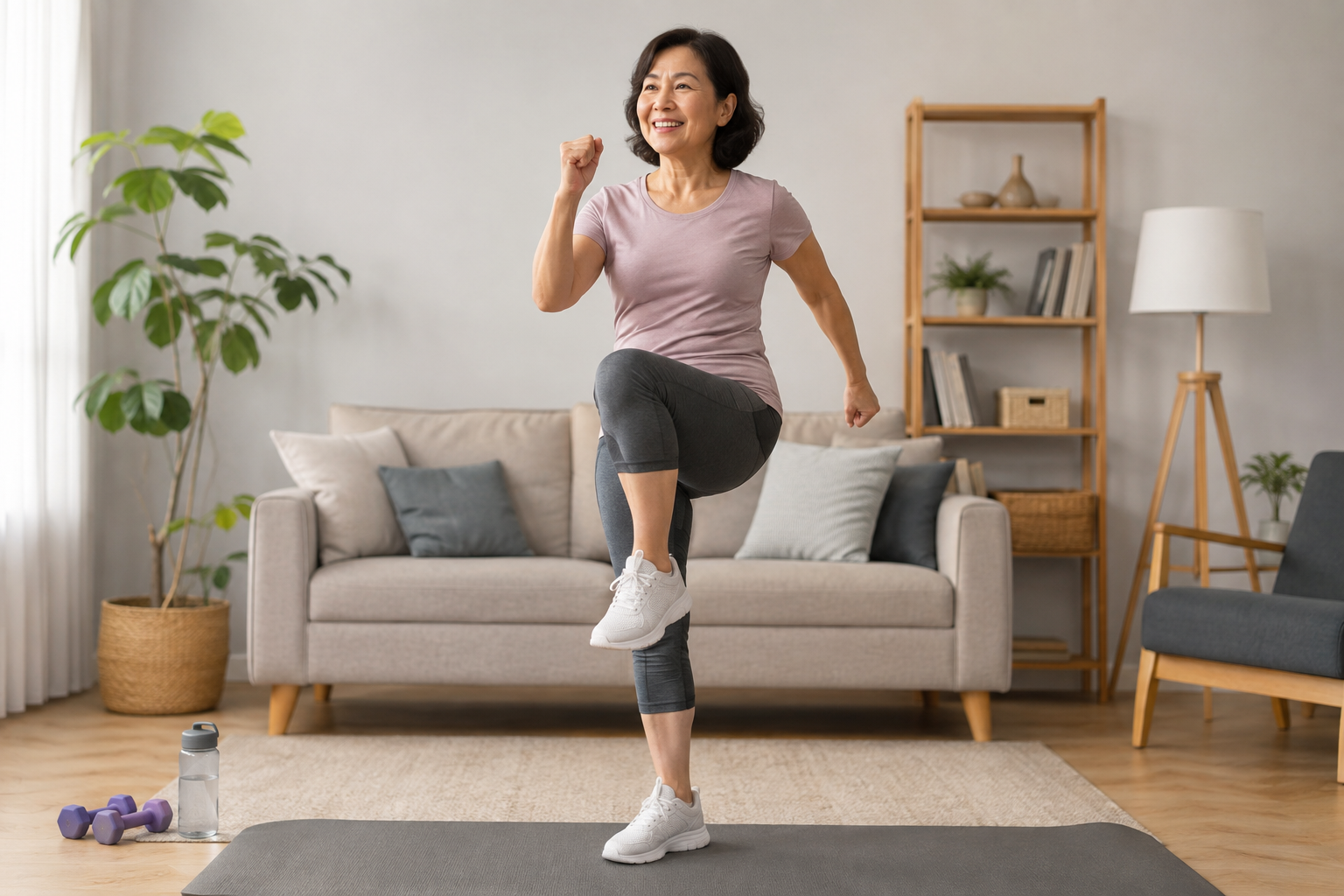 Bài tập đi bộ tại chỗ với nâng gối