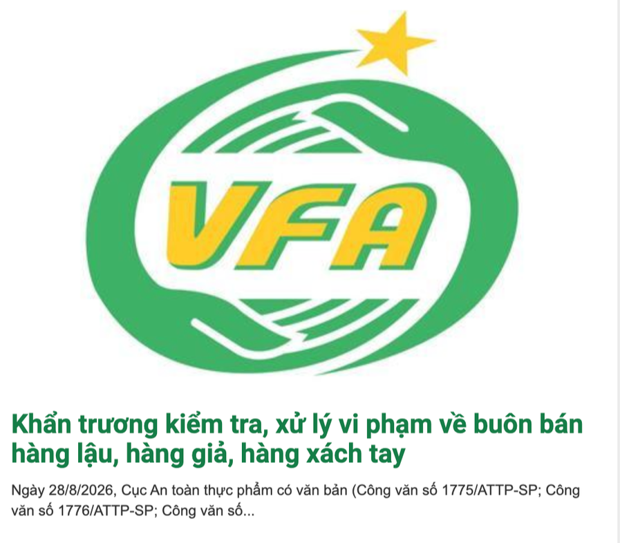 Thông báo của Cục An toàn thực phẩm. Ảnh chụp màn hình