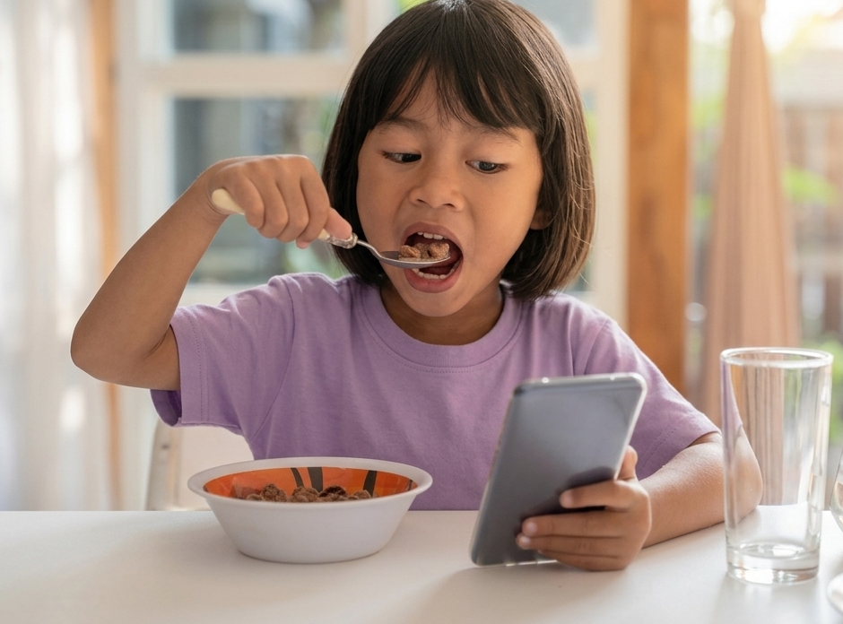 Tác hại khi trẻ vừa ăn vừa xem điện thoại, ti vi và cách khắc phục - Ảnh 1.